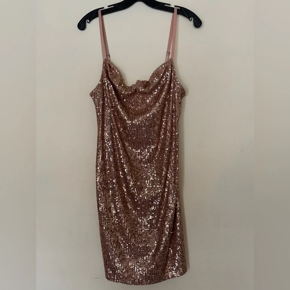 MARINA Women’s Rose Gold Sequin Spaghetti Strap Dress - Picture 1 of 8